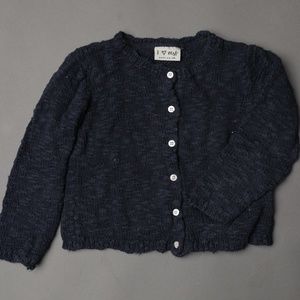 Navy Textured Knit Button Down Cardigan